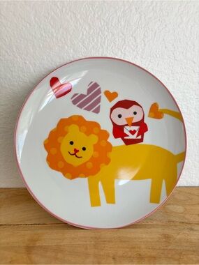 Pottery Barn Kids Valentine Lion Owl Ceramic Plate Kids Salad Dessert Dish Vtg
